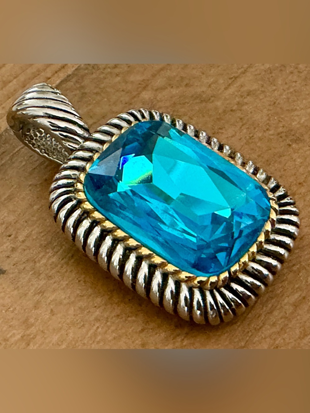EMMA SKYE DSMK TWO-TONE BLUE TOPAZ CRYSTAL CABLE ENHANCER PENDANT